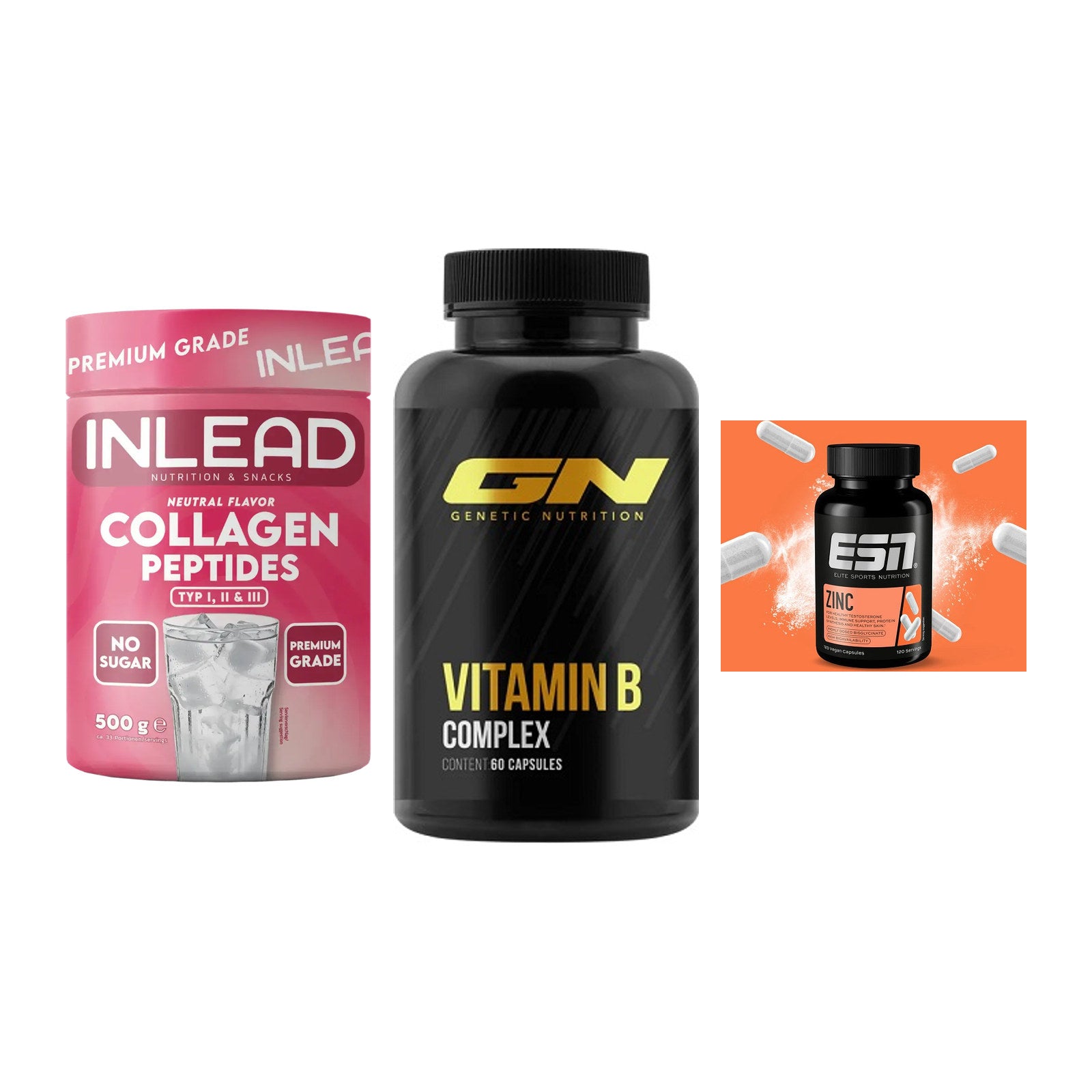 Haut, Haare & Nägel: INLEAD Collage + GN Vitamin + ESN Zinc – alle enthaltenen Artikel