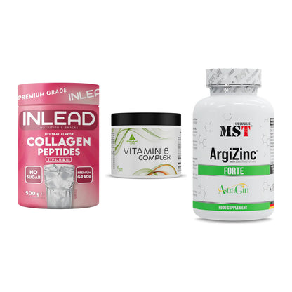 Haut, Haare & Nägel: INLEAD Collage + Peak Vitamin B + MST ArgiZinc – alle enthaltenen Artikel