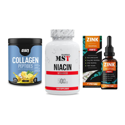 Haut, Haare & Nägel: ESN Collagen + MST Niacin + ProFuel Zink – alle enthaltenen Artikel