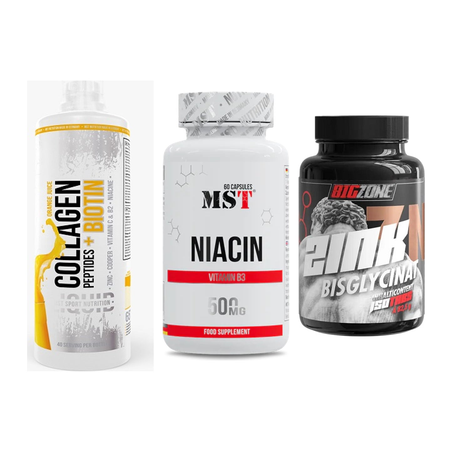 Haut, Haare & Nägel: MST Collagen + MST Niacin + Big Zone Zink – alle enthaltenen Artikel