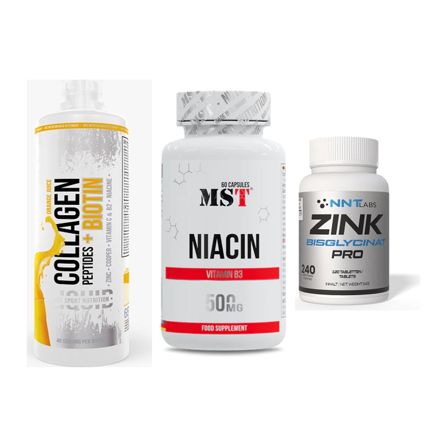 Haut, Haare & Nägel: MST Collagen + MST Niacin + NNT Zink 50mg – alle enthaltenen Artikel