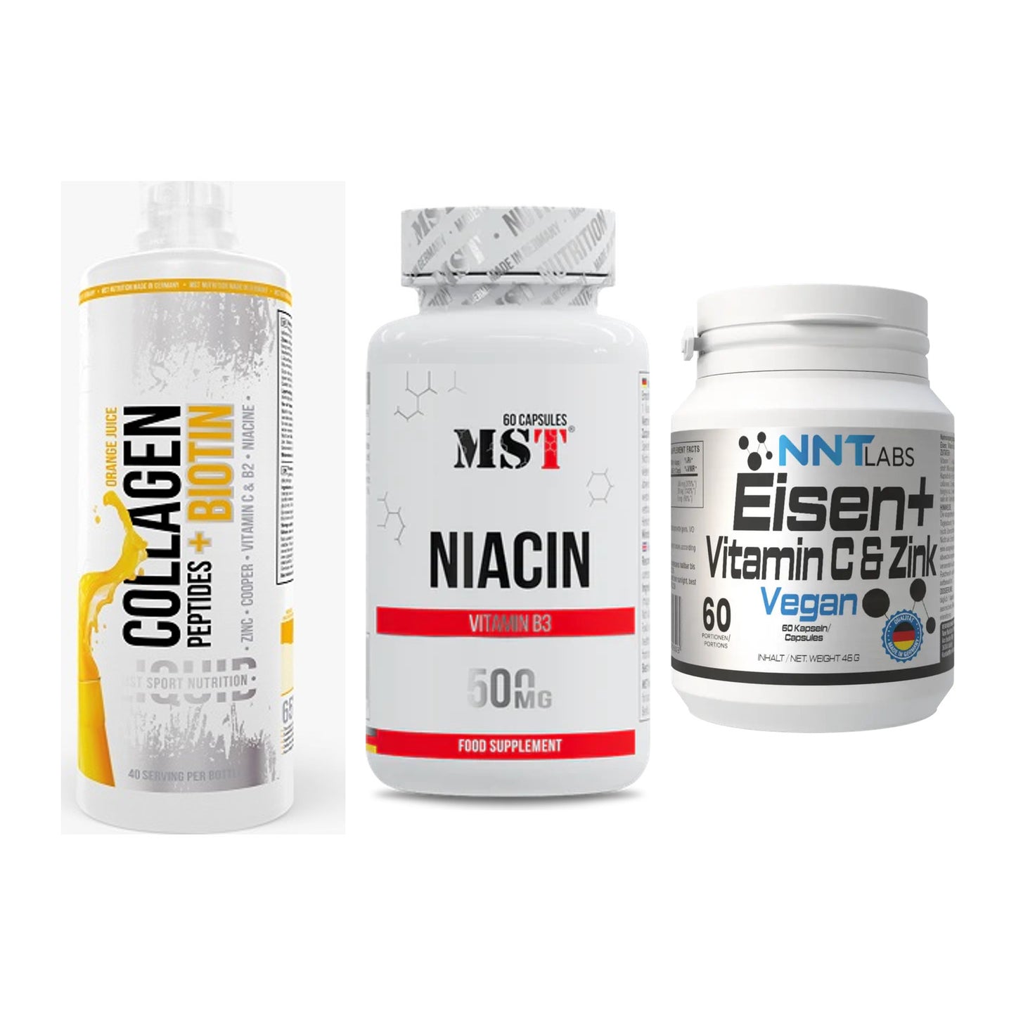 Haut, Haare & Nägel: MST Collagen + MST Niacin + NNT Eisen – alle enthaltenen Artikel