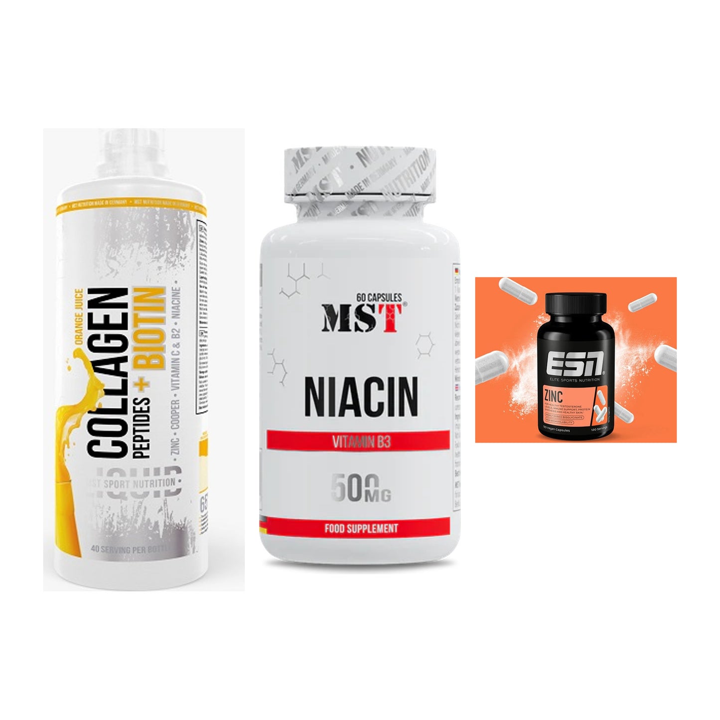Haut, Haare & Nägel: MST Collagen + MST Niacin + ESN Zinc – alle enthaltenen Artikel