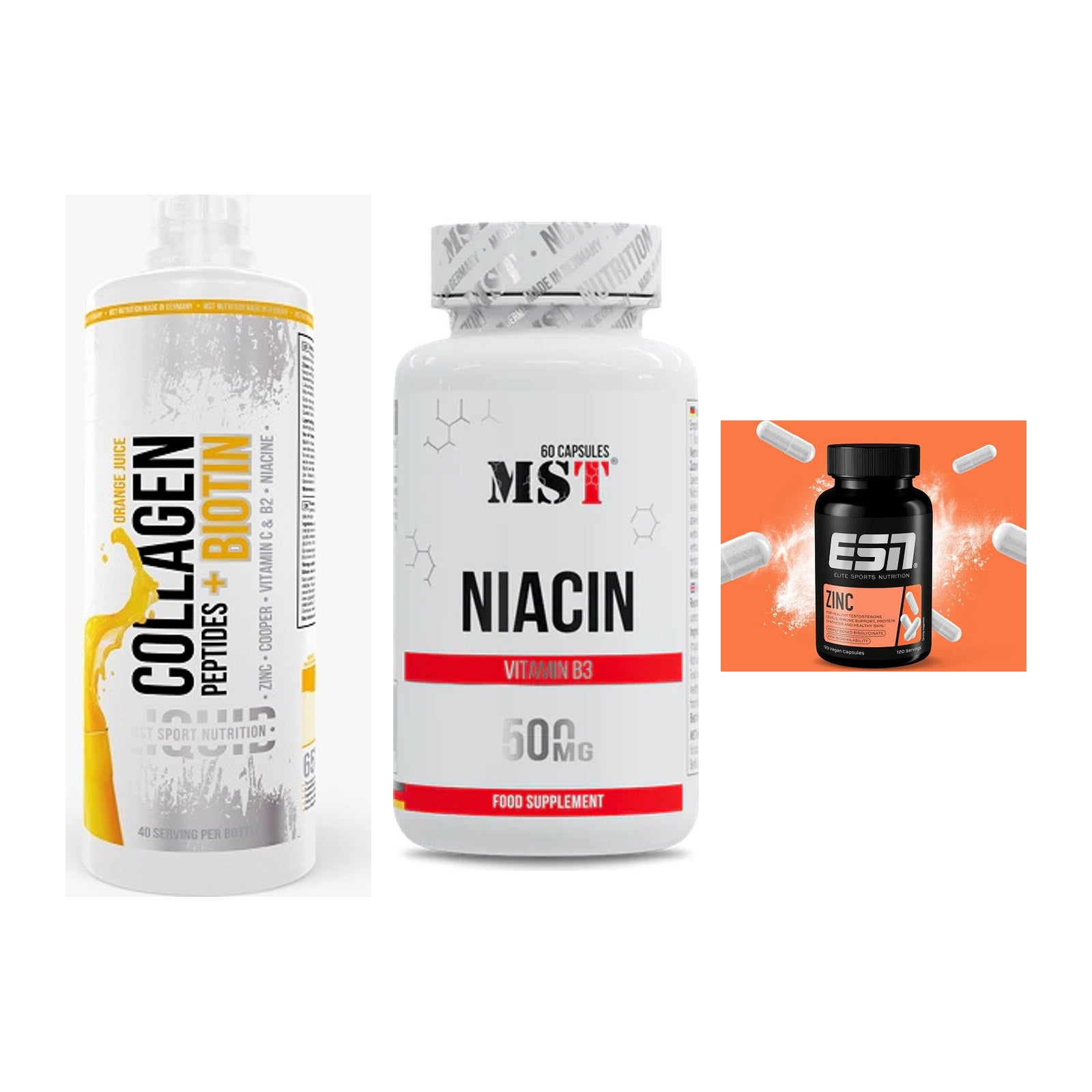 Haut, Haare & Nägel: MST Collagen + MST Niacin + ESN Zinc – alle enthaltenen Artikel