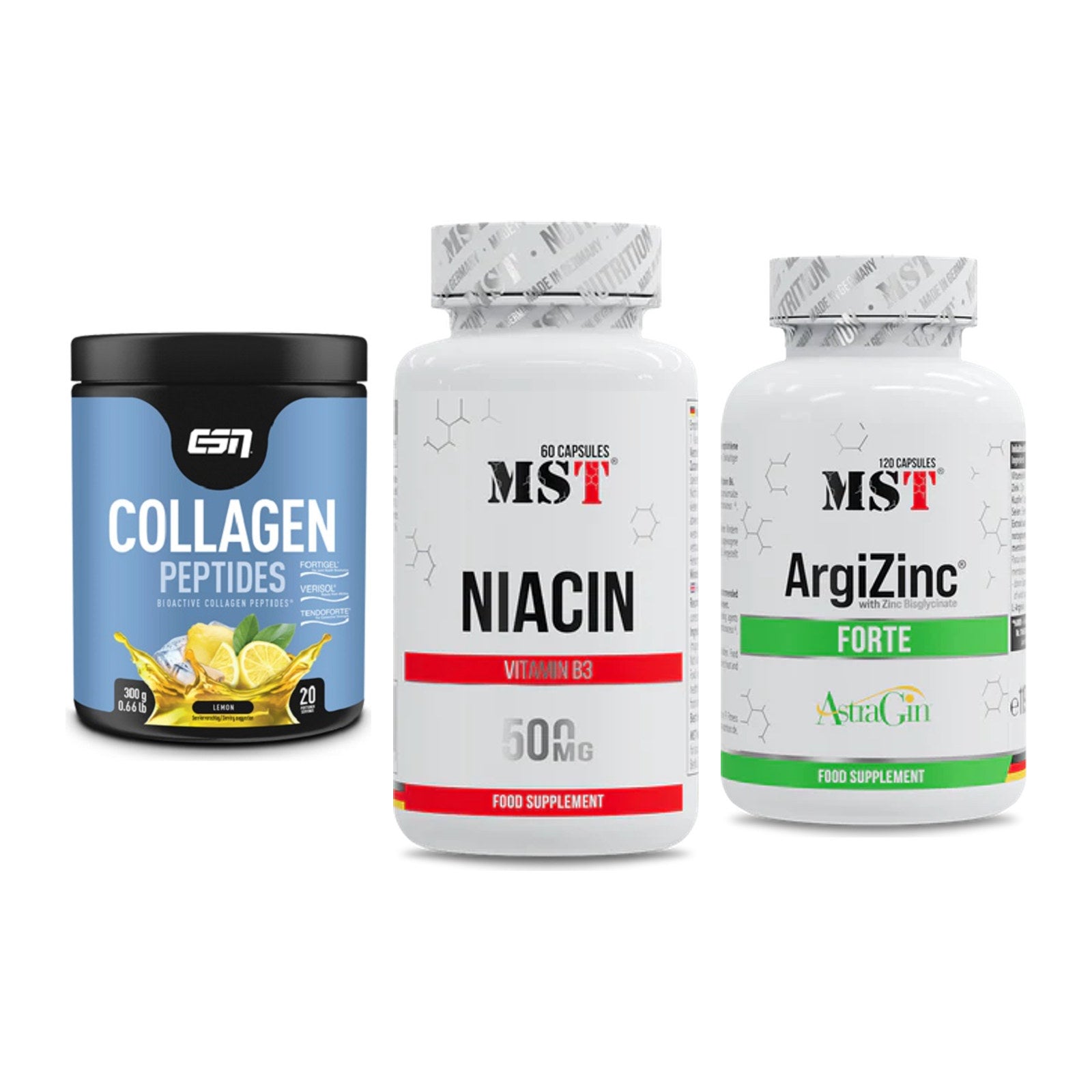 Haut, Haare & Nägel: ESN Collagen + MST Niacin + MST ArgiZinc – alle enthaltenen Artikel