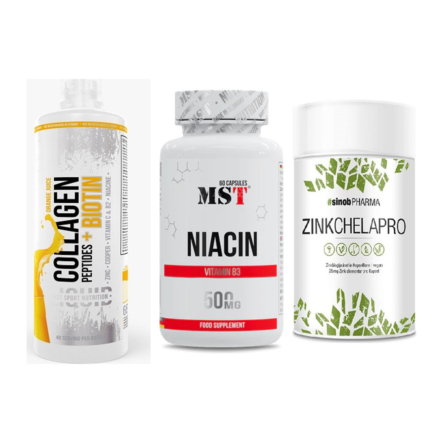 Haut, Haare & Nägel: MST Collagen + MST Niacin + Sinob Zink – alle enthaltenen Artikel