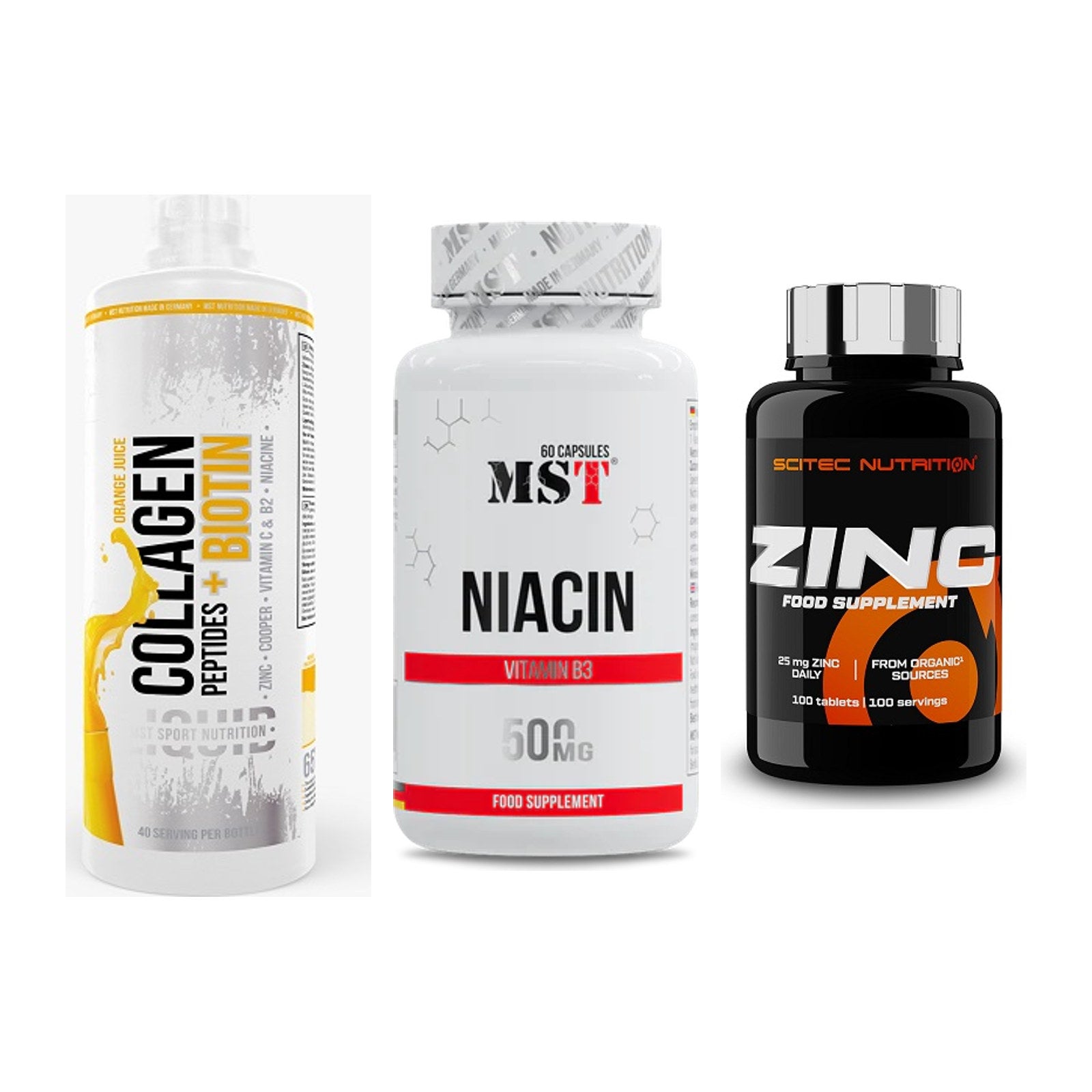 Haut, Haare & Nägel: MST Collagen + MST Niacin + Scitec Zinc – alle enthaltenen Artikel