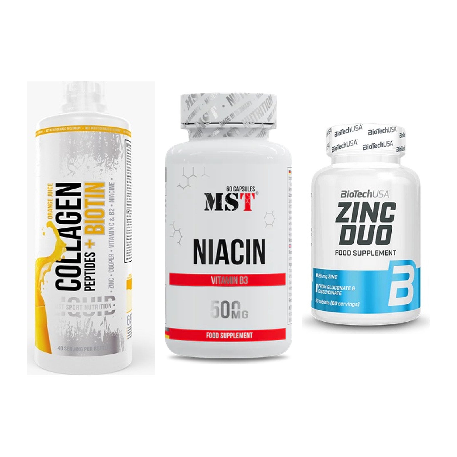 Haut, Haare & Nägel: MST Collagen + MST Niacin + BioTech Zinc – alle enthaltenen Artikel