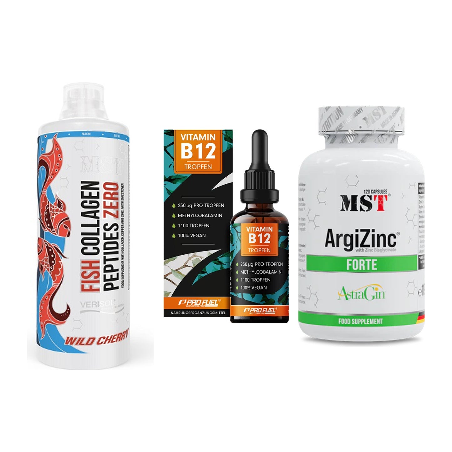 Haut, Haare & Nägel: MST Fish + ProFuel Vitami + MST ArgiZinc – alle enthaltenen Artikel