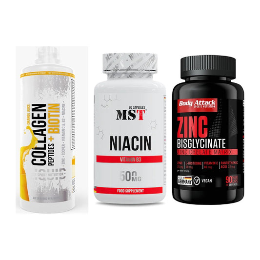 Haut, Haare & Nägel: MST Collagen + MST Niacin + Body Attack – alle enthaltenen Artikel