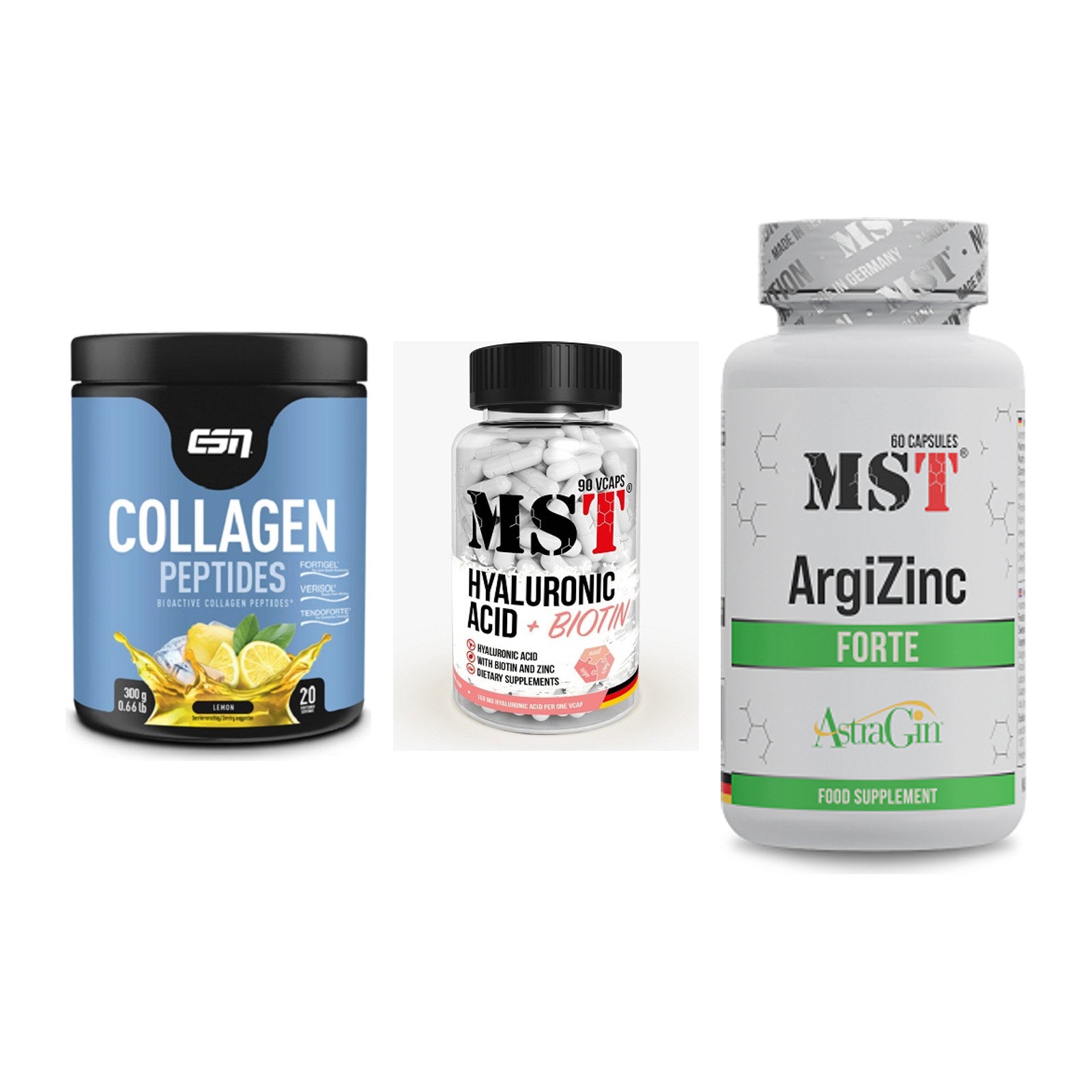 Haut, Haare & Nägel: ESN Collagen + MST Hyaluronic + MST ArgiZinc – alle enthaltenen Artikel