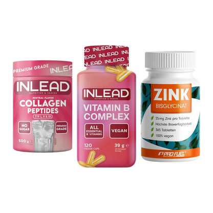 Haut, Haare & Nägel: INLEAD Collage + INLEAD Vitamin + ProFuel Zink – alle enthaltenen Artikel