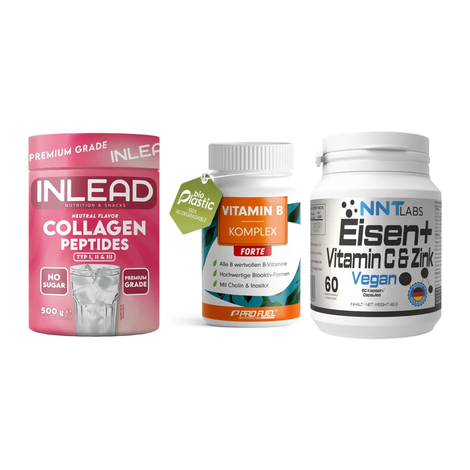 Haut, Haare & Nägel: INLEAD Collage + ProFuel Vitami + NNT Eisen – alle enthaltenen Artikel