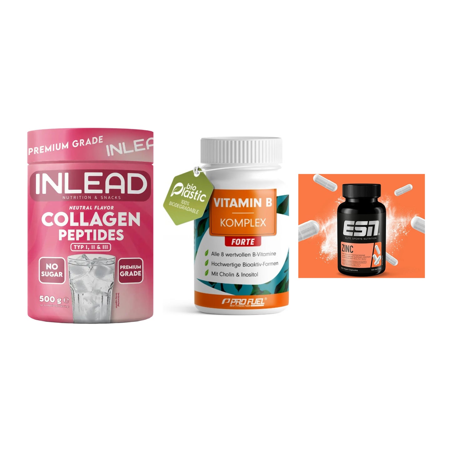 Haut, Haare & Nägel: INLEAD Collage + ProFuel Vitami + ESN Zinc – alle enthaltenen Artikel