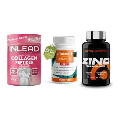 Haut, Haare & Nägel: INLEAD Collage + ProFuel Vitami + Scitec Zinc – alle enthaltenen Artikel