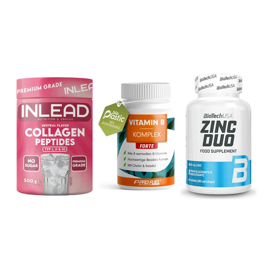 Haut, Haare & Nägel: INLEAD Collage + ProFuel Vitami + BioTech Zinc – alle enthaltenen Artikel
