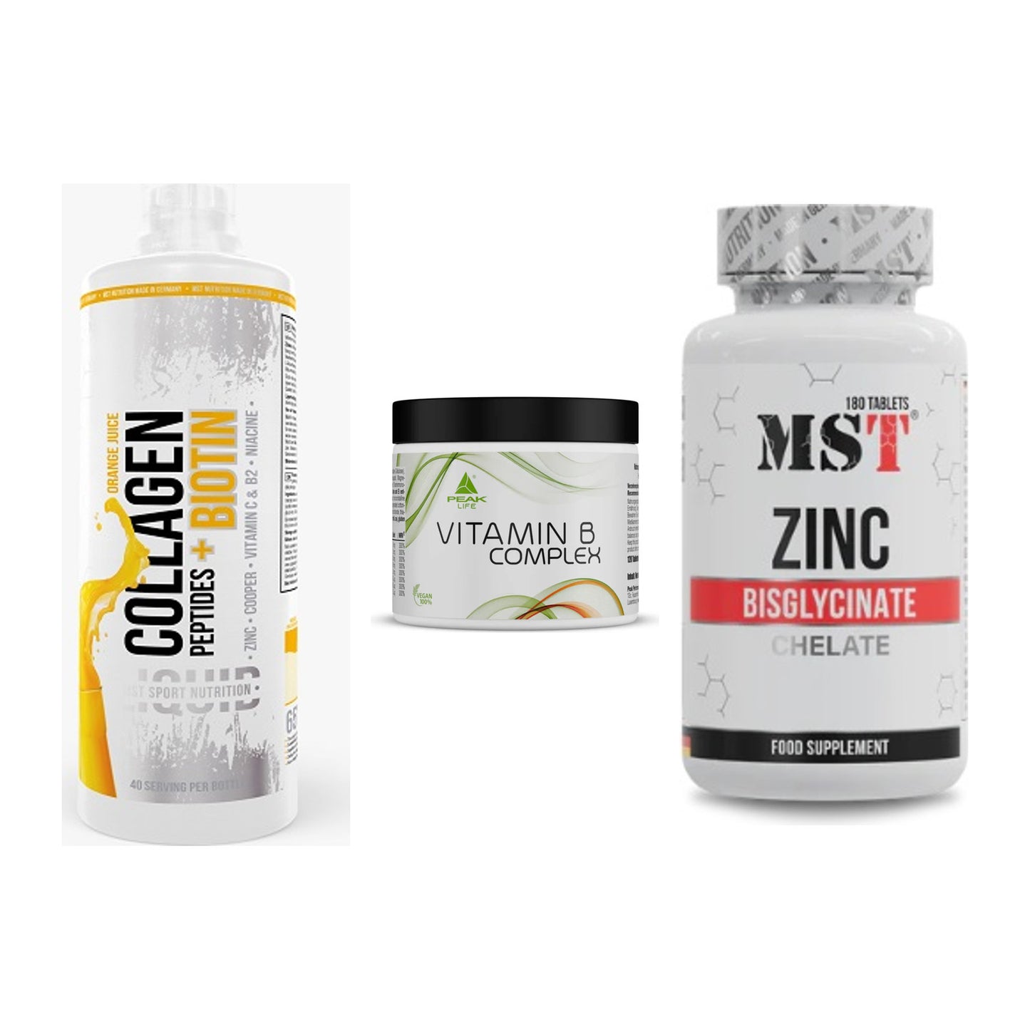 Haut, Haare & Nägel: MST Collagen + Peak Vitamin B + MST Zinc – alle enthaltenen Artikel