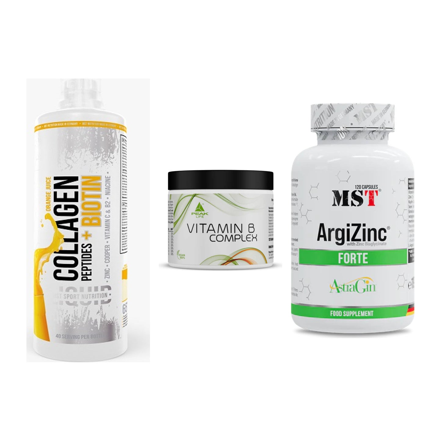 Haut, Haare & Nägel: MST Collagen + Peak Vitamin B + MST ArgiZinc – alle enthaltenen Artikel