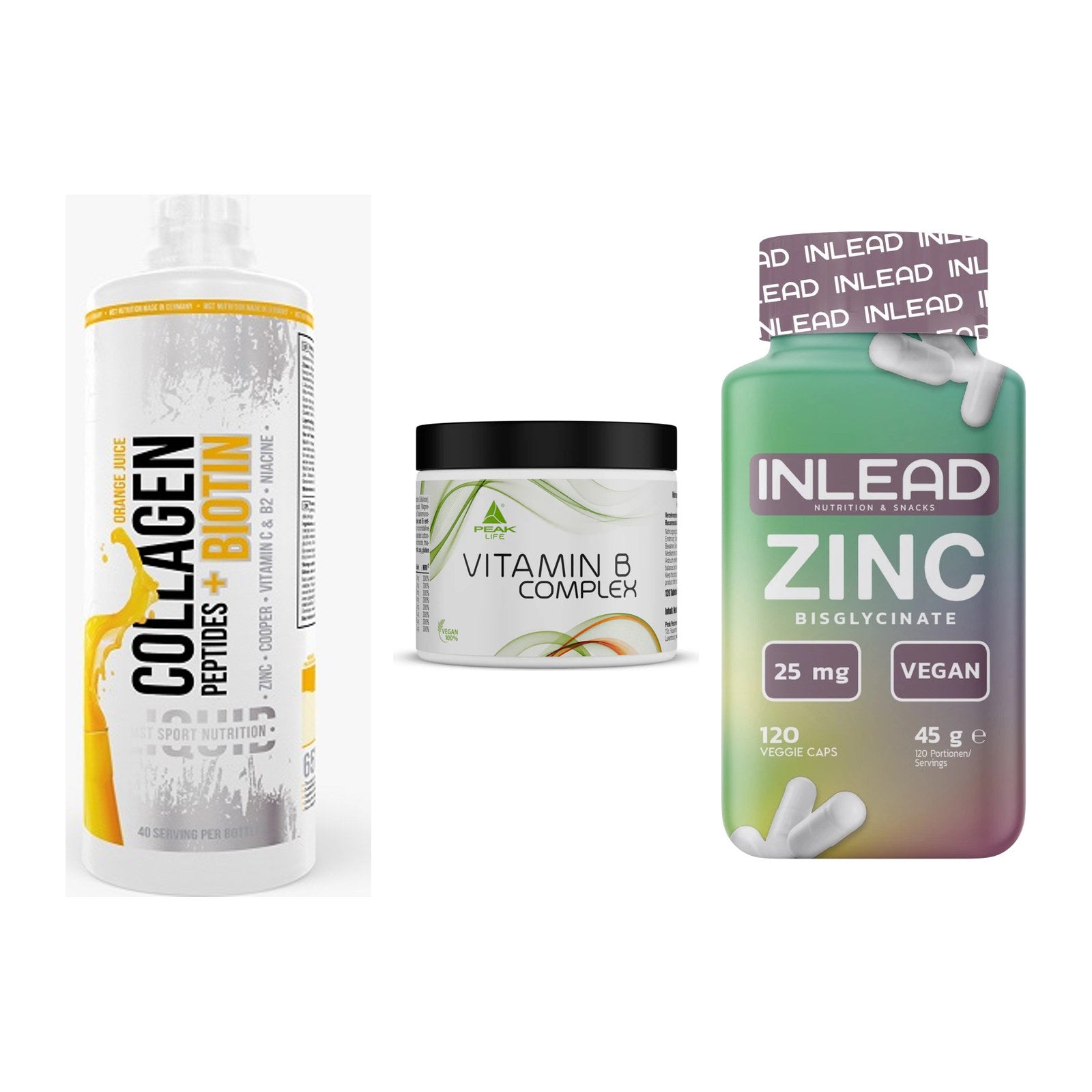 Haut, Haare & Nägel: MST Collagen + Peak Vitamin B + INLEAD Zink – alle enthaltenen Artikel