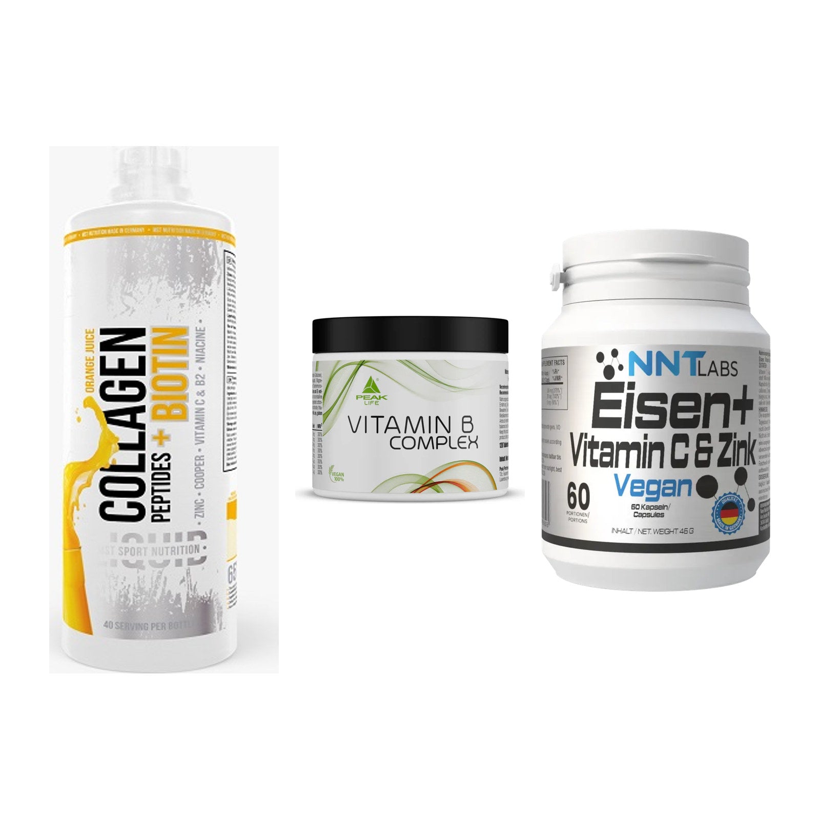 Haut, Haare & Nägel: MST Collagen + Peak Vitamin B + NNT Eisen – alle enthaltenen Artikel