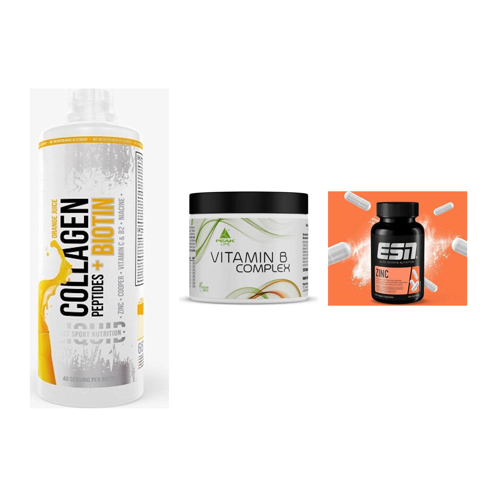 Haut, Haare & Nägel: MST Collagen + Peak Vitamin B + ESN Zinc – alle enthaltenen Artikel