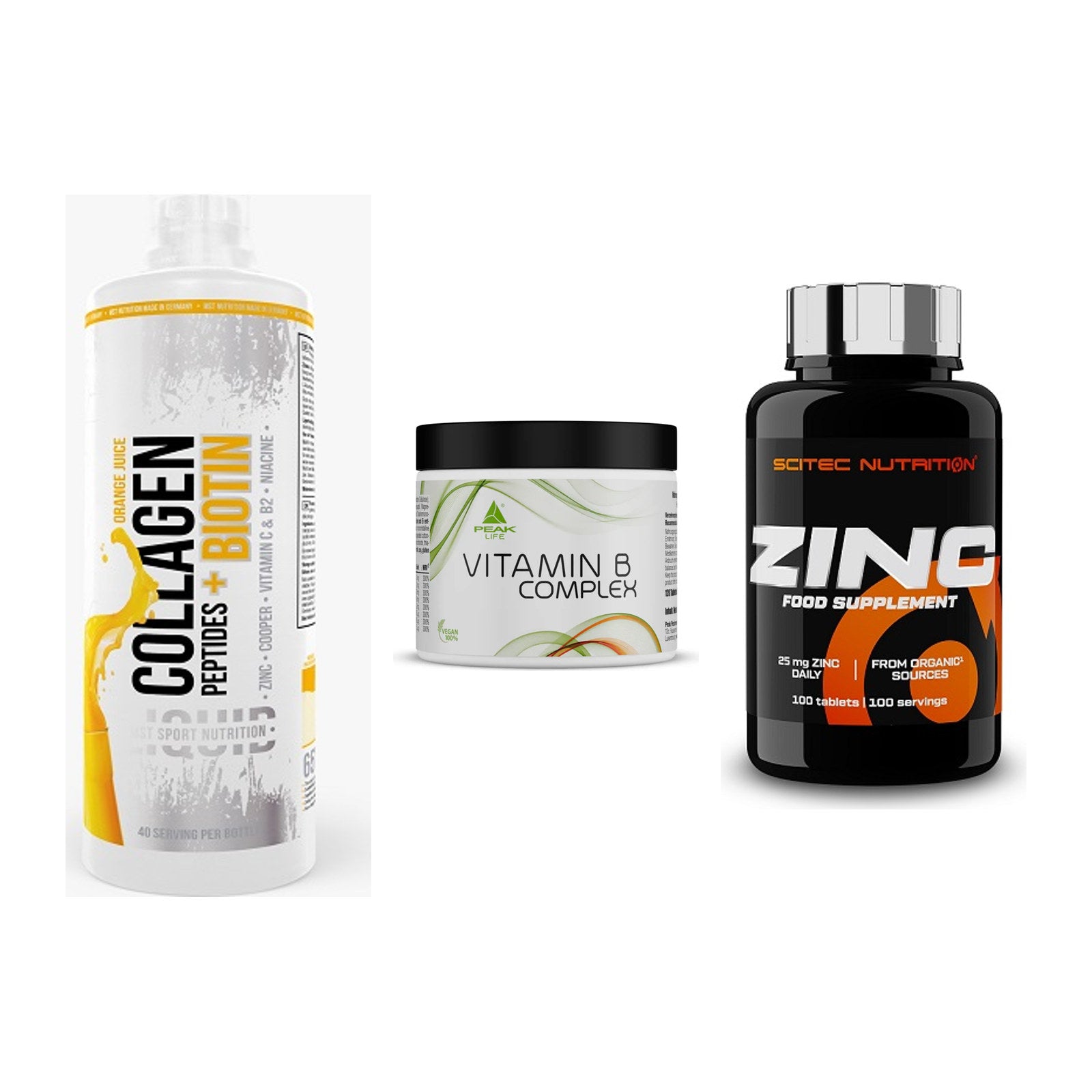 Haut, Haare & Nägel: MST Collagen + Peak Vitamin B + Scitec Zinc – alle enthaltenen Artikel