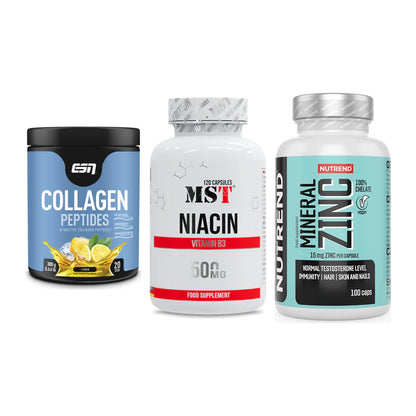 Haut, Haare & Nägel: ESN Collagen + MST Niacin + Nutrend Zinc – alle enthaltenen Artikel