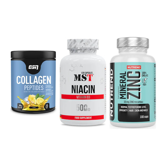 Haut, Haare & Nägel: ESN Collagen + MST Niacin + Nutrend Zinc – alle enthaltenen Artikel