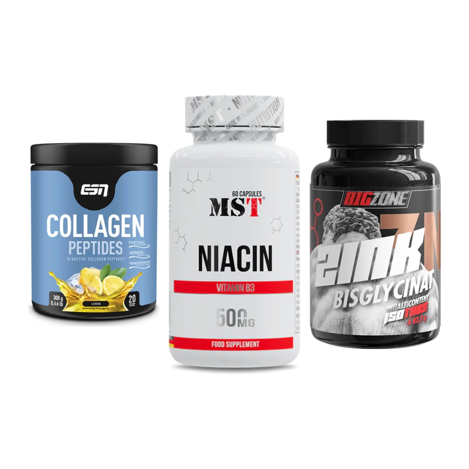Haut, Haare & Nägel: ESN Collagen + MST Niacin + Big Zone Zink – alle enthaltenen Artikel