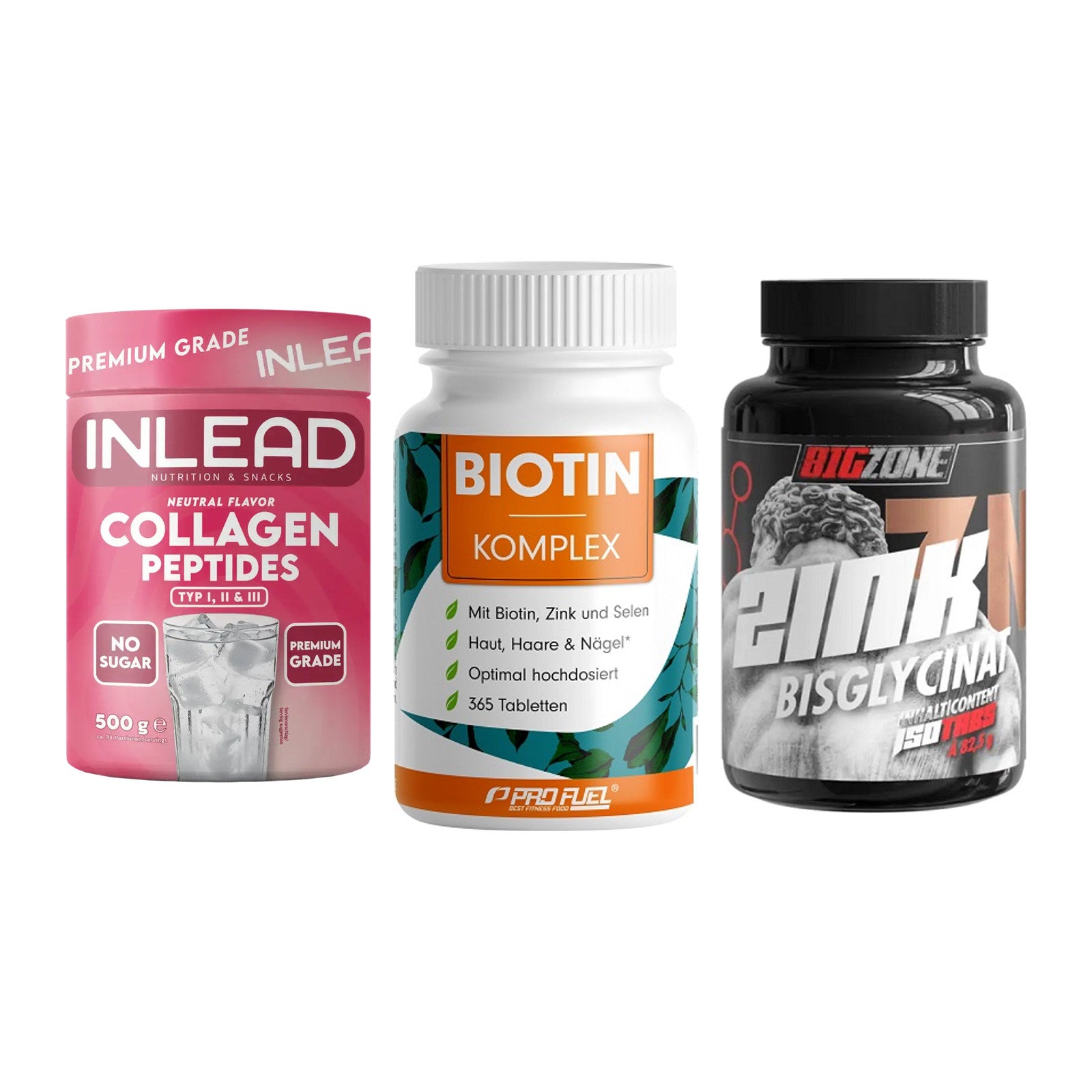 Haut, Haare & Nägel: INLEAD Collage + ProFuel BIOTIN + Big Zone Zink – alle enthaltenen Artikel