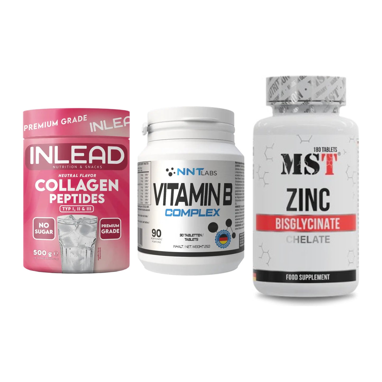Haut, Haare & Nägel: INLEAD Collage + NNT Vitamin B + MST Zinc – alle enthaltenen Artikel