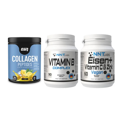 Haut, Haare & Nägel: ESN Collagen + NNT Vitamin B + NNT Eisen – alle enthaltenen Artikel