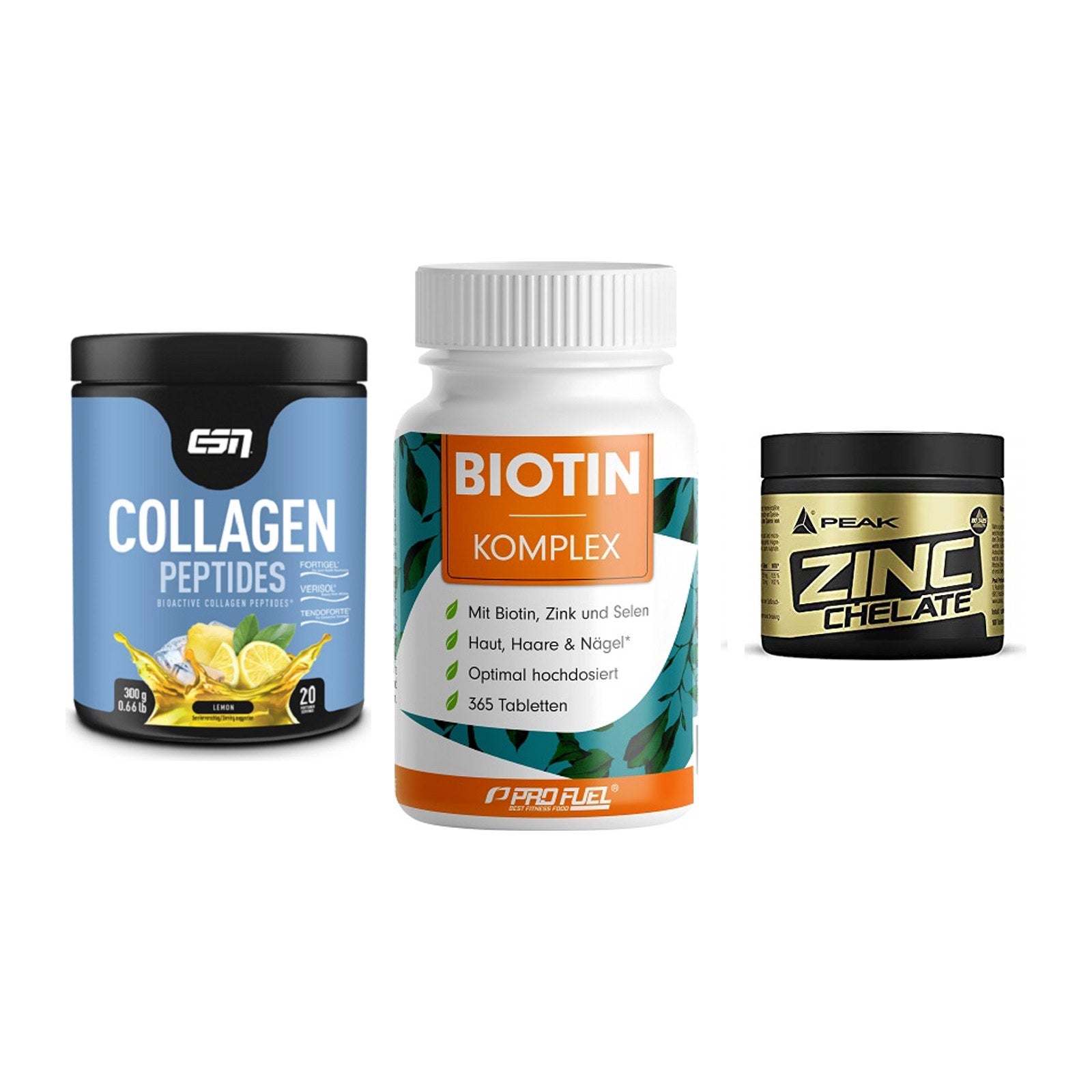 Haut, Haare & Nägel: ESN Collagen + ProFuel BIOTIN + Peak Zink – alle enthaltenen Artikel