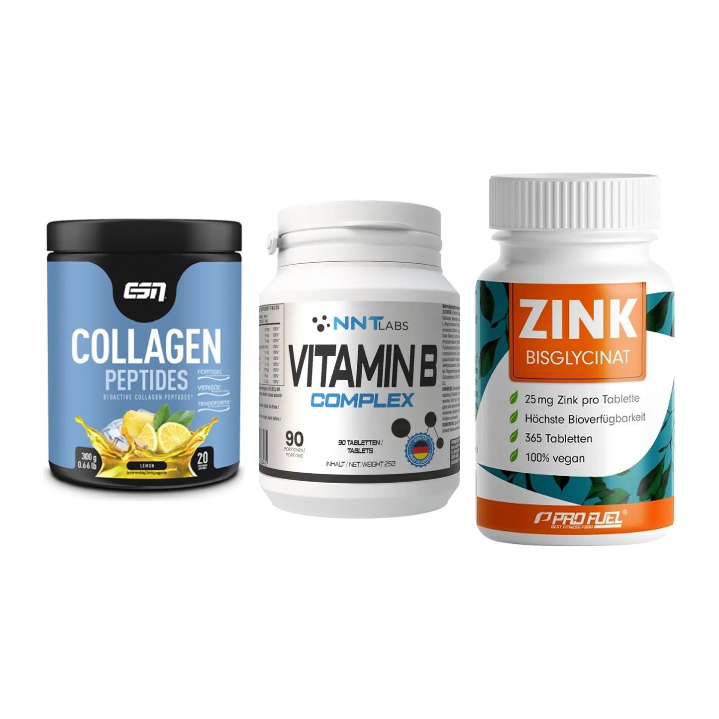 Haut, Haare & Nägel: ESN Collagen + NNT Vitamin B + ProFuel Zink – alle enthaltenen Artikel
