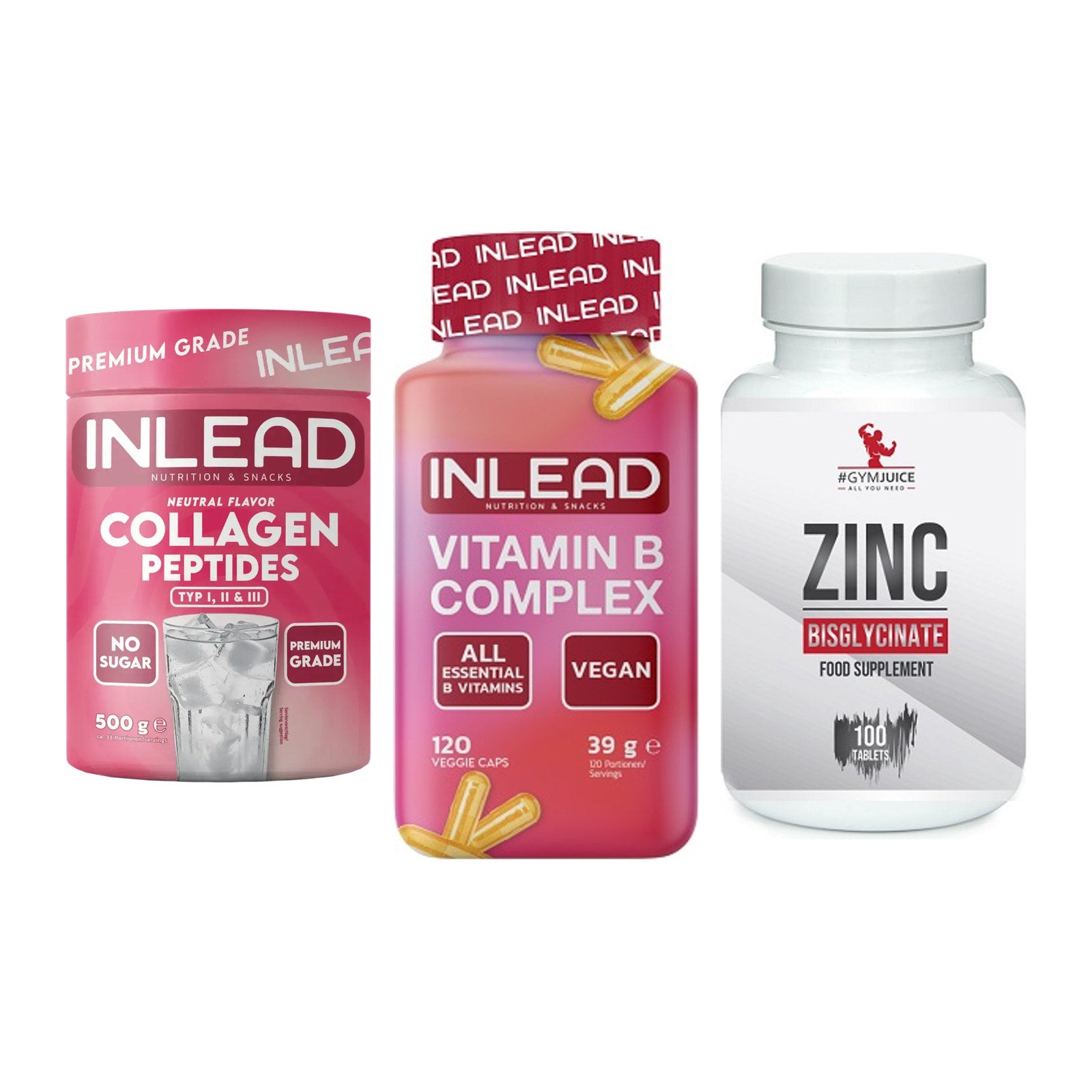Haut, Haare & Nägel: INLEAD Collage + INLEAD Vitamin + #GYMJUICE ZINC – alle enthaltenen Artikel