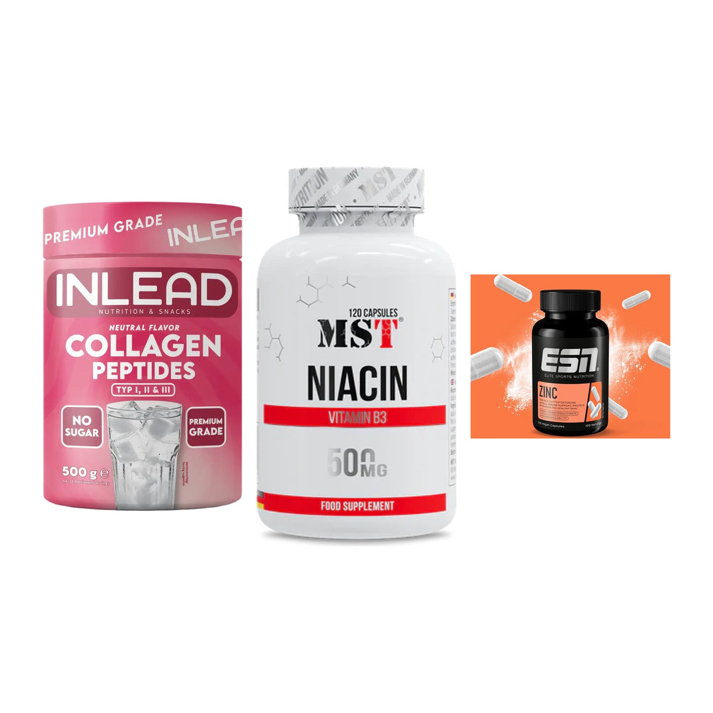 Haut, Haare & Nägel: INLEAD Collage + MST Niacin + ESN Zinc – alle enthaltenen Artikel