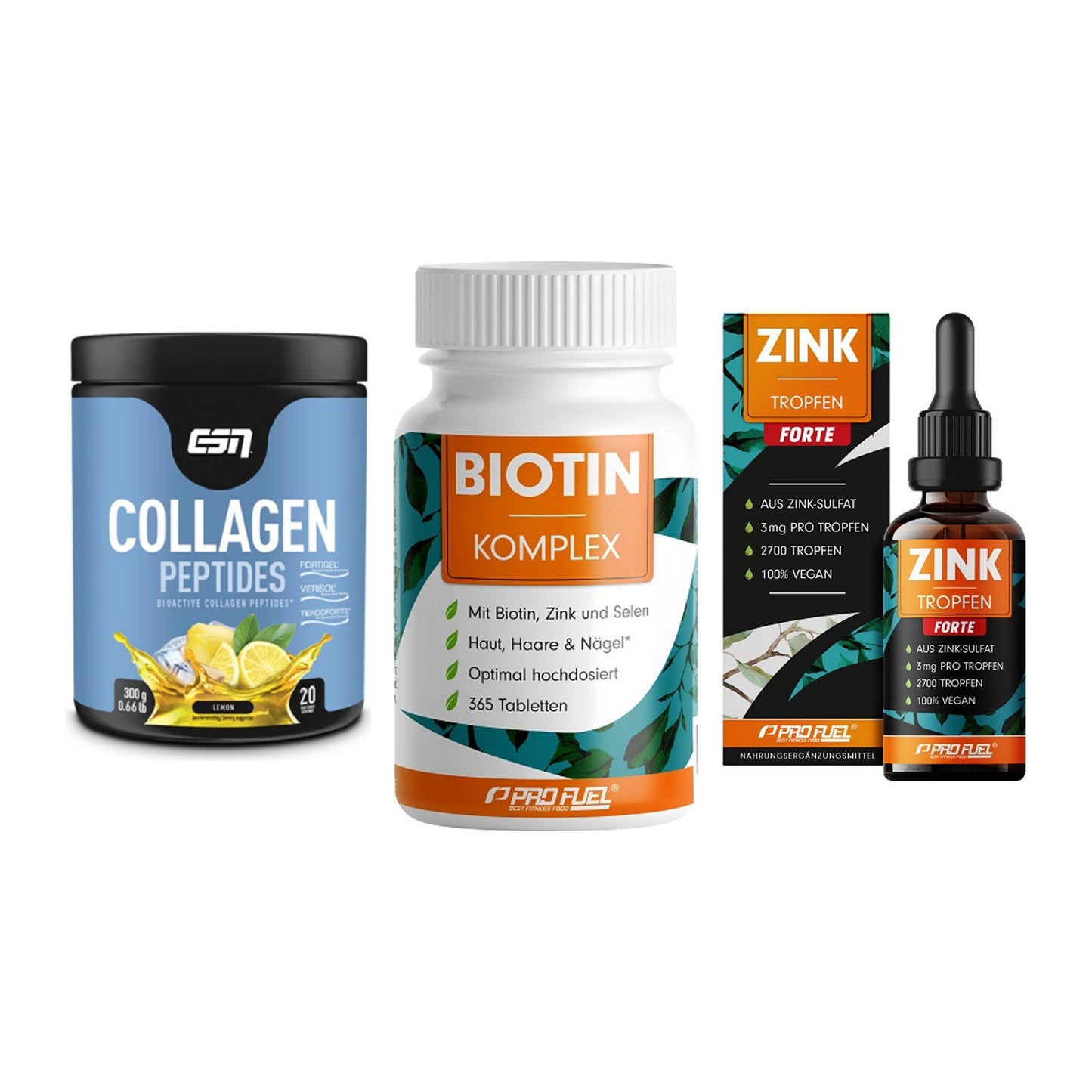 Haut, Haare & Nägel: ESN Collagen + ProFuel BIOTIN + ProFuel Zink – alle enthaltenen Artikel