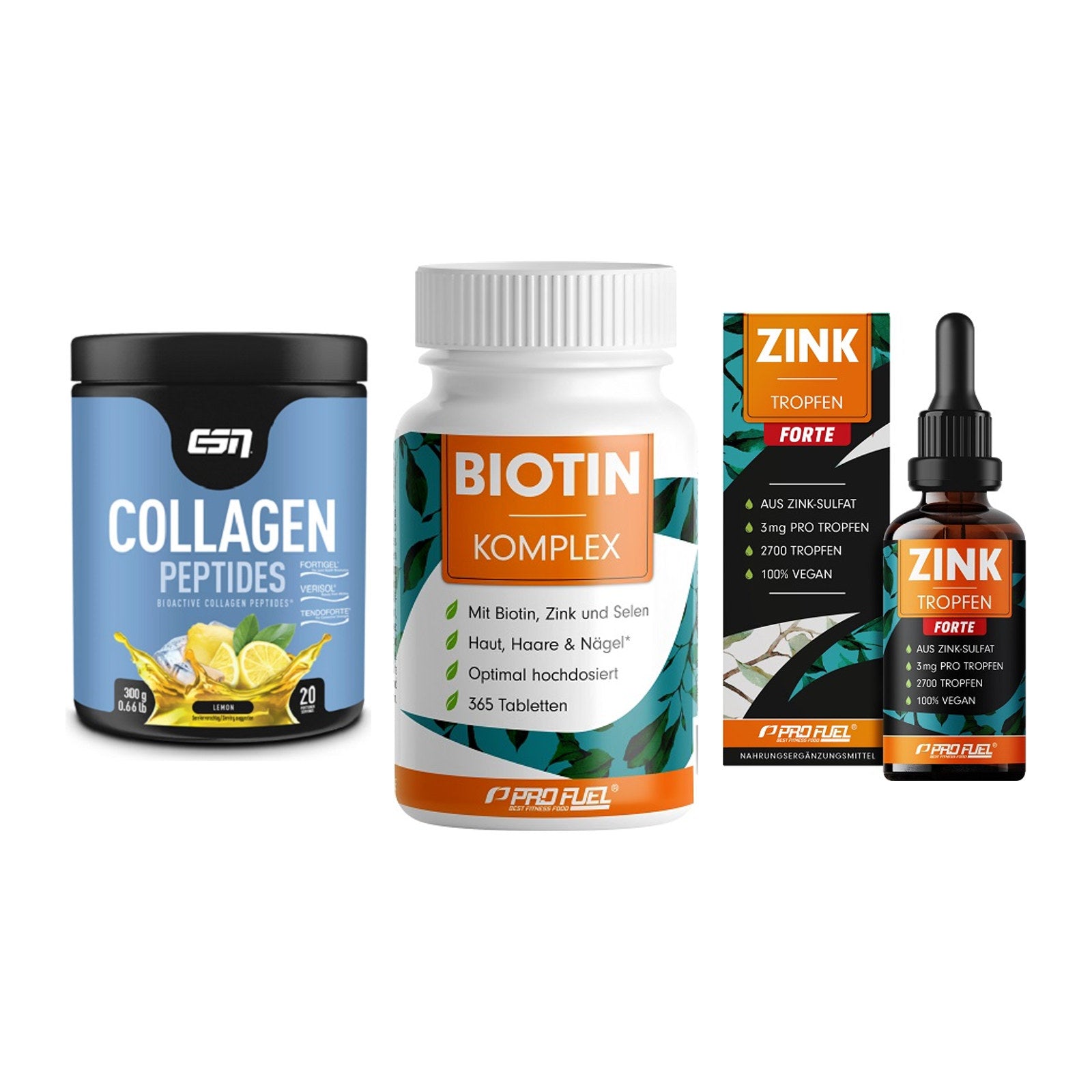 Haut, Haare & Nägel: ESN Collagen + ProFuel BIOTIN + ProFuel Zink – alle enthaltenen Artikel