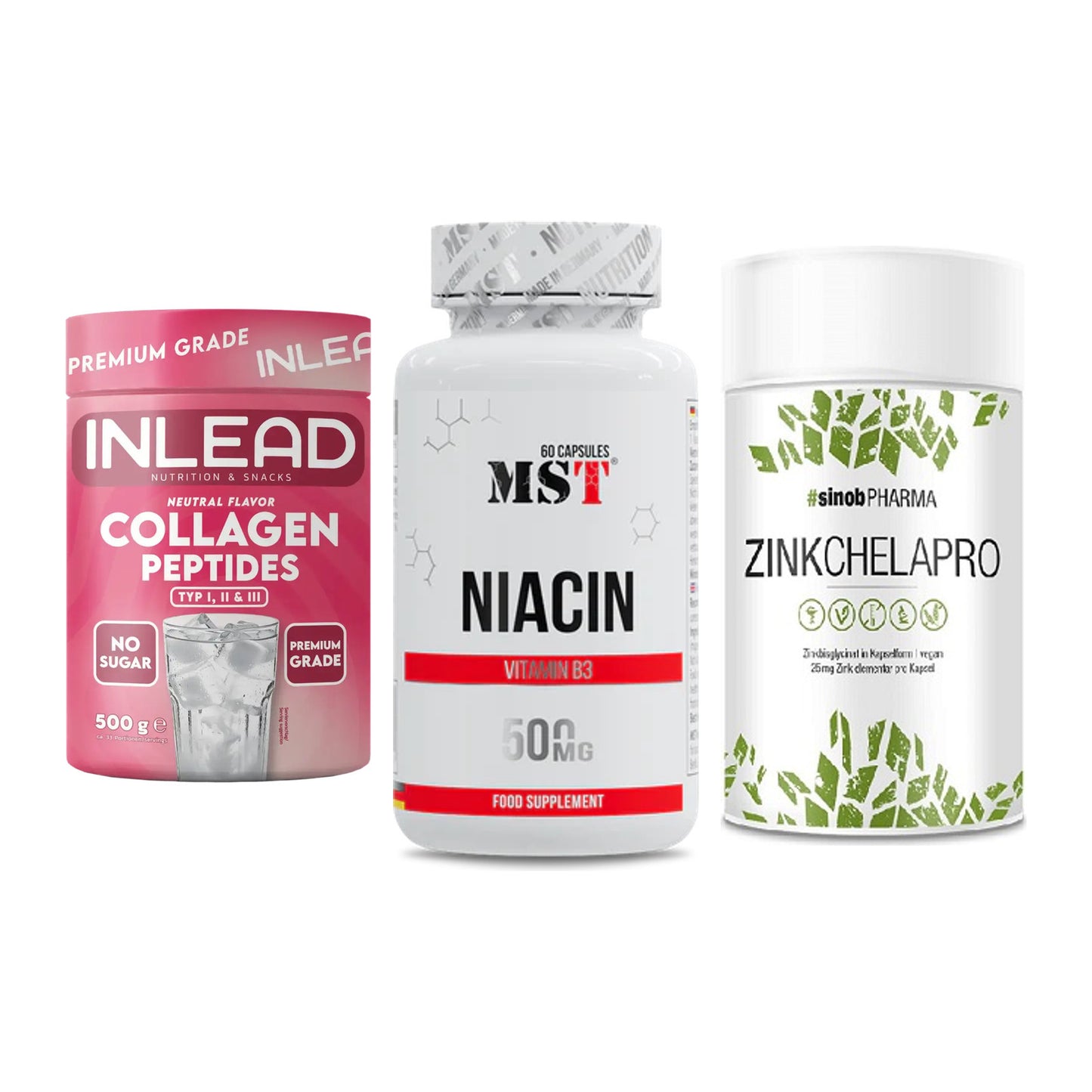 Haut, Haare & Nägel: INLEAD Collage + MST Niacin + Sinob Zink – alle enthaltenen Artikel