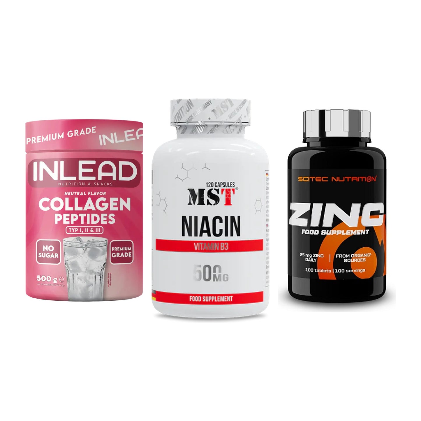 Haut, Haare & Nägel: INLEAD Collage + MST Niacin + Scitec Zinc – alle enthaltenen Artikel
