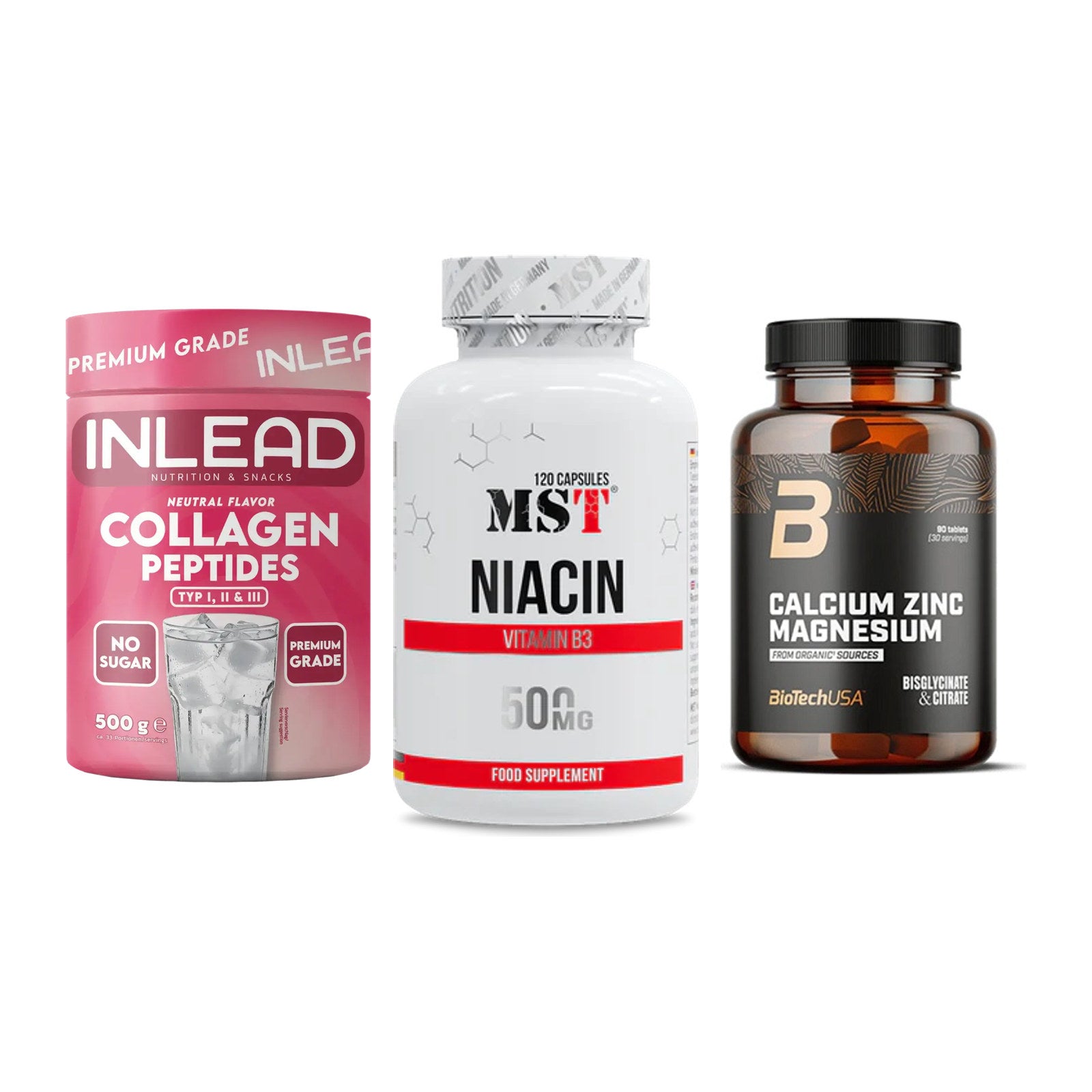 Haut, Haare & Nägel: INLEAD Collage + MST Niacin + BioTech Calciu – alle enthaltenen Artikel