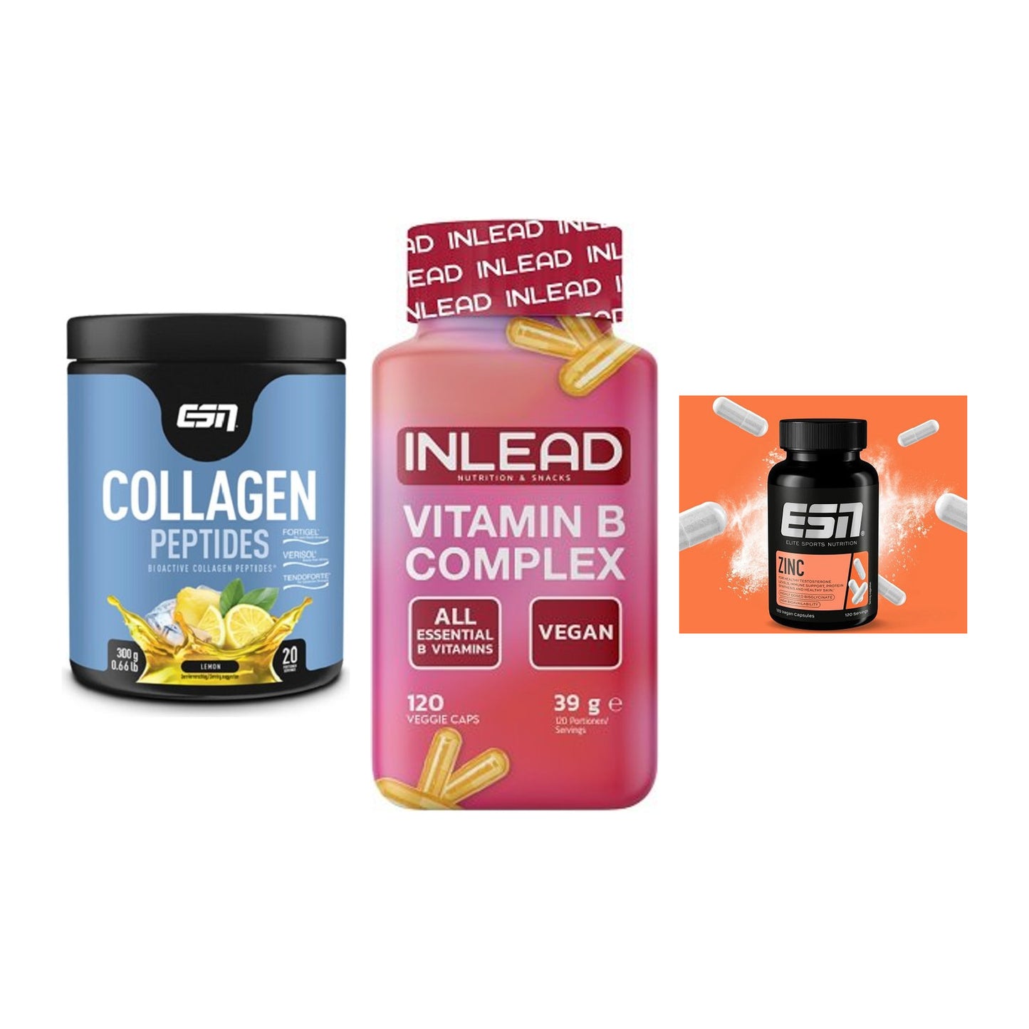 Haut, Haare & Nägel: ESN Collagen + INLEAD Vitamin + ESN Zinc – alle enthaltenen Artikel