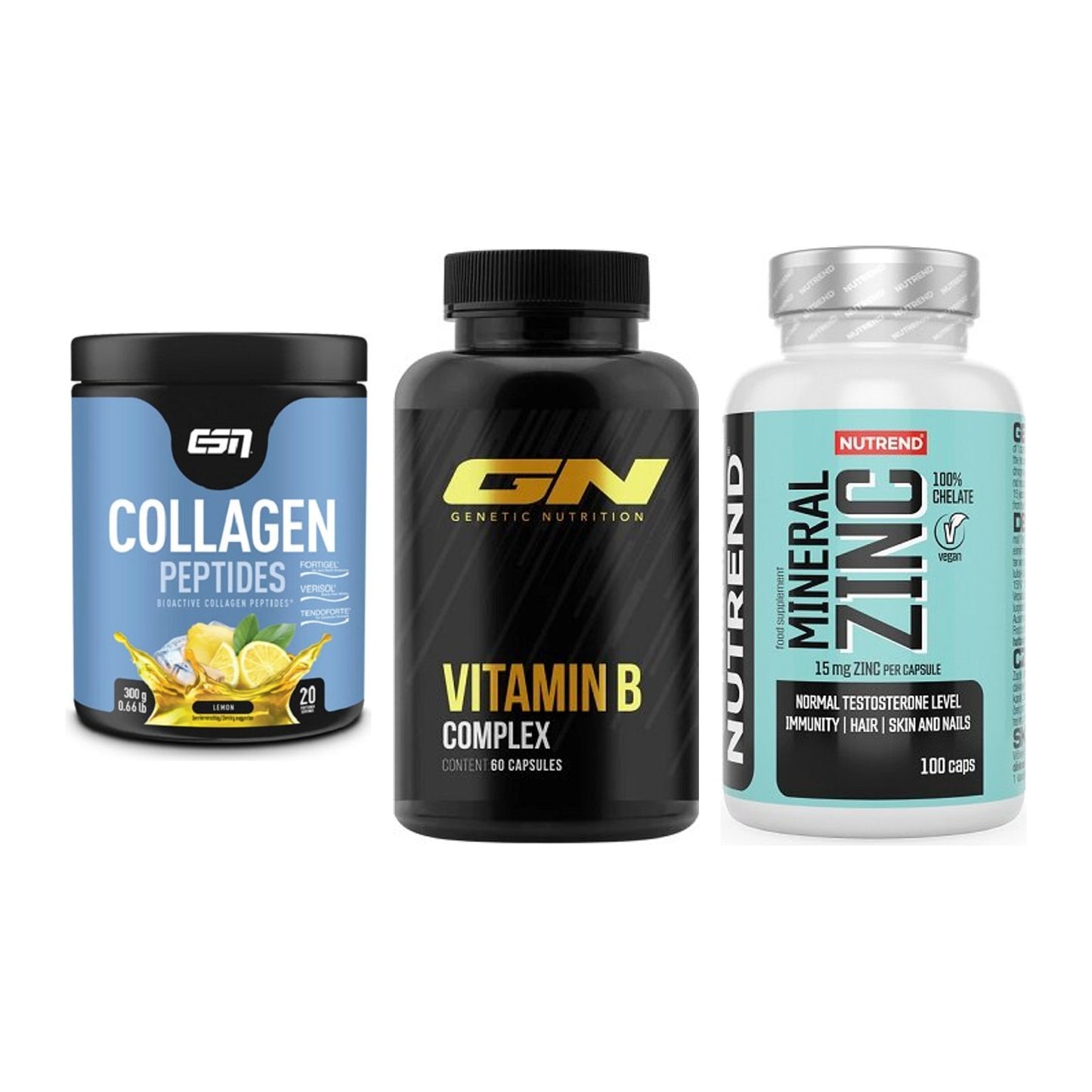 Haut, Haare & Nägel: ESN Collagen + GN Vitamin + Nutrend Zinc – alle enthaltenen Artikel