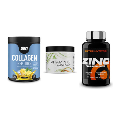 Haut, Haare & Nägel: ESN Collagen + Peak Vitamin B + Scitec Zinc – alle enthaltenen Artikel