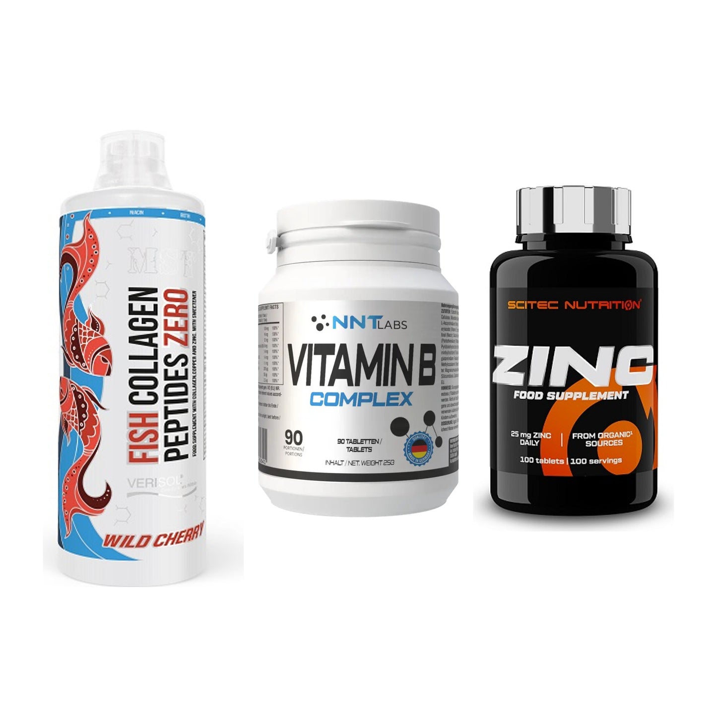 Haut, Haare & Nägel: MST Fish + NNT Vitamin B + Scitec Zinc – alle enthaltenen Artikel