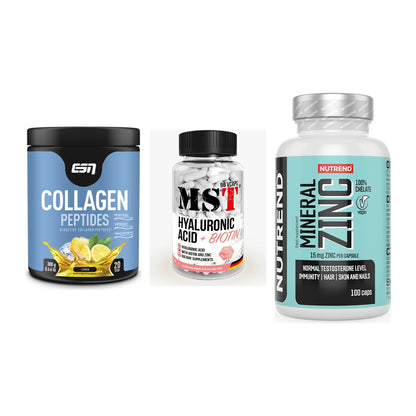 Haut, Haare & Nägel: ESN Collagen + MST Hyaluronic + Nutrend Zinc – alle enthaltenen Artikel