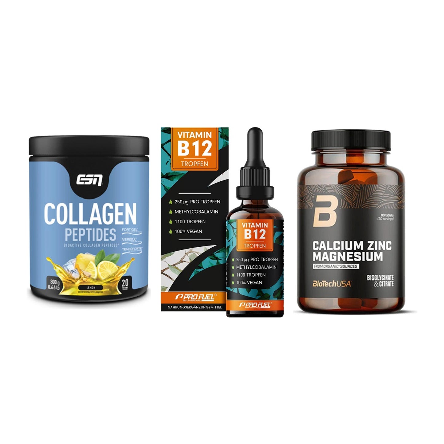 Haut, Haare & Nägel: ESN Collagen + ProFuel Vitami + BioTech Calciu – alle enthaltenen Artikel