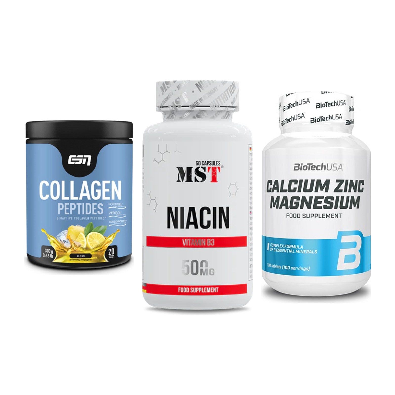 Haut, Haare & Nägel: ESN Collagen + MST Niacin + BioTech Calciu – alle enthaltenen Artikel