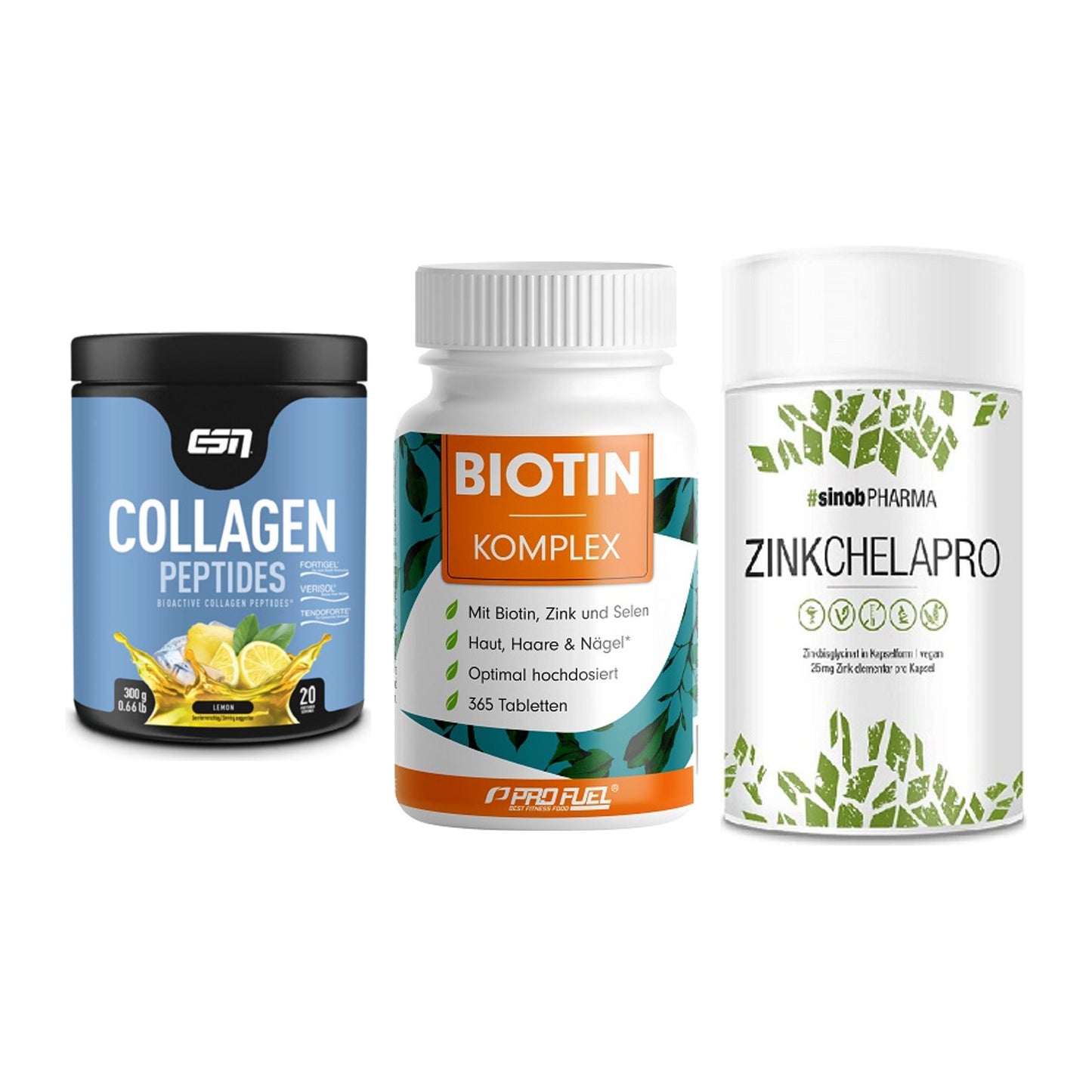 Haut, Haare & Nägel: ESN Collagen + ProFuel BIOTIN + Sinob Zink – alle enthaltenen Artikel