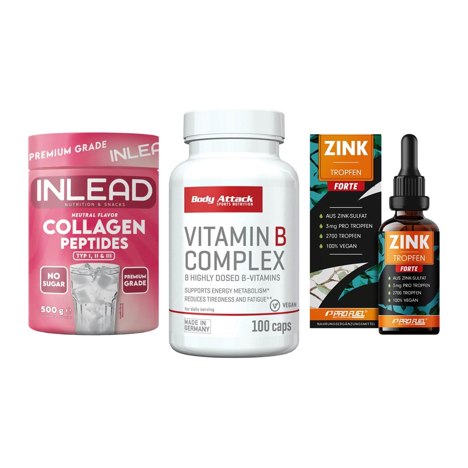 Haut, Haare & Nägel: INLEAD Collage + Body Attack + ProFuel Zink – alle enthaltenen Artikel